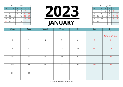 canada calendar january 2023 with week start on monday