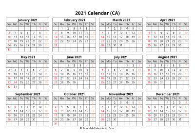printable canada calendar 2021 with holidays (landscape)