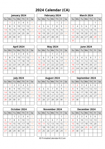 printable canada calendar 2024 with holidays (portrait)