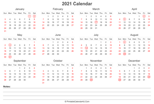 2021 calendar with uk bank holidays and notes landscape layout