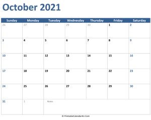 2021 october calendar with notes