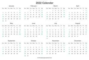printable calendar 2022 yearly monthly weekly planner template