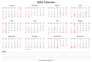 2022 calendar with uk bank holidays and notes landscape layout