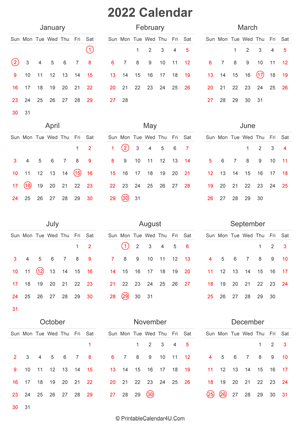 2022 calendar with uk bank holidays highlighted portrait layout