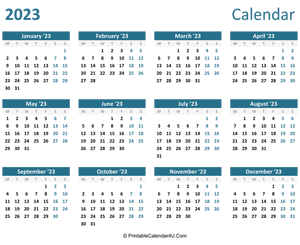 2023 calendar printable landscape layout