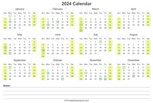 2024 calendar with us holidays and notes landscape layout