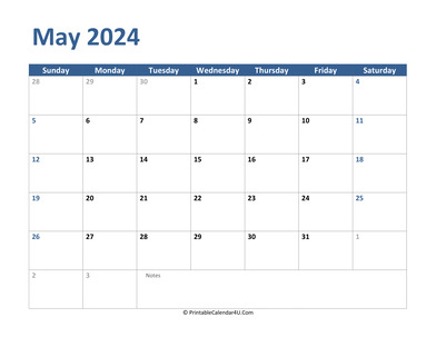 2024 may calendar with notes