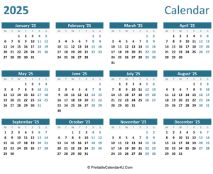 2025 calendar printable landscape layout
