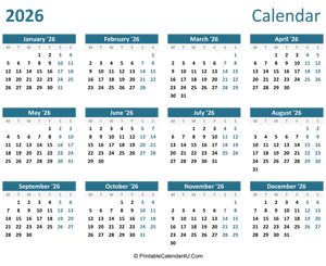 2026 calendar printable landscape layout