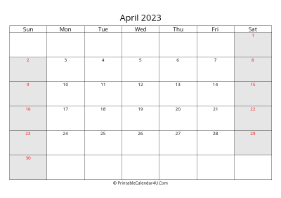 april 2023 calendar with us holidays highlighted landscape layout