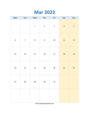 blank calendar march 2023 vertical layout