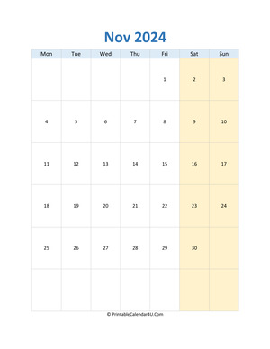 blank calendar november 2024 vertical layout