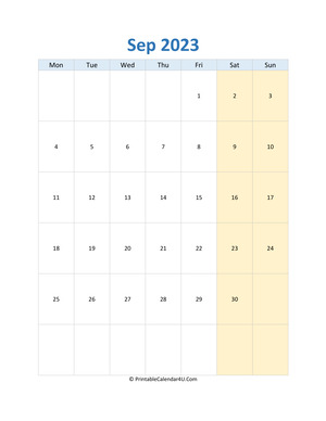 blank calendar september 2023 vertical layout