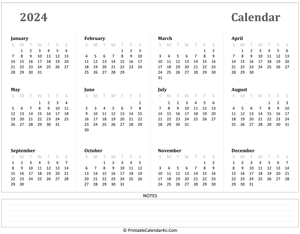 calendar 2024 has week starts on sunday landscape layout