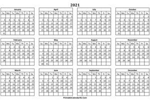 calendar yearly 2021 landscape layout