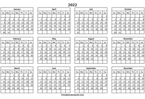 calendar yearly 2022 landscape layout