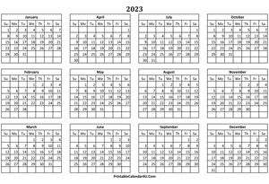 calendar yearly 2023 landscape layout