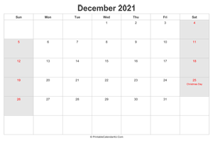 december 2021 calendar with us holidays highlighted landscape layout