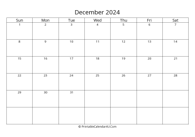 december 2024 calendar printable landscape layout