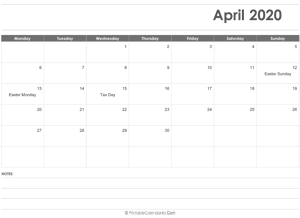 editable april 2020 calendar