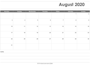 editable august 2020 calendar