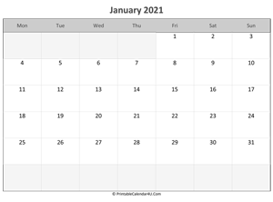 editable calendar january 2021