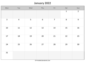 editable calendar january 2022
