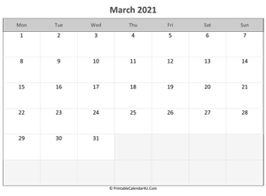 editable calendar march 2021