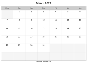 editable calendar march 2022