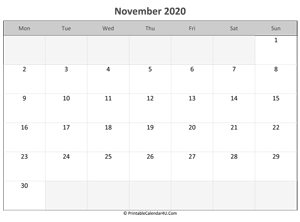 editable calendar november 2020