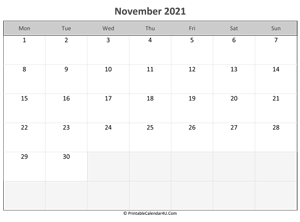 editable calendar november 2021