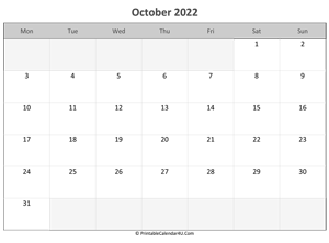 editable calendar october 2022
