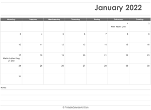 editable january 2022 calendar