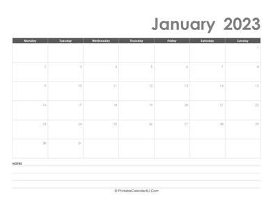 editable january 2023 calendar