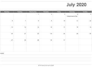editable july 2020 calendar