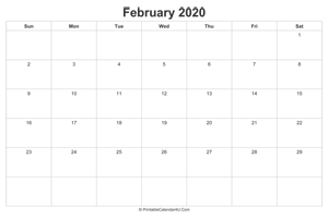 february 2020 calendar printable landscape layout