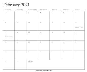 february 2021 calendar printable with holidays