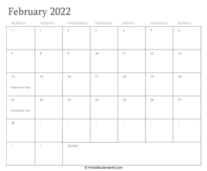 february 2022 calendar printable with holidays