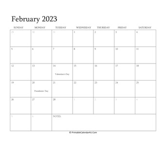 february 2023 calendar printable with holidays
