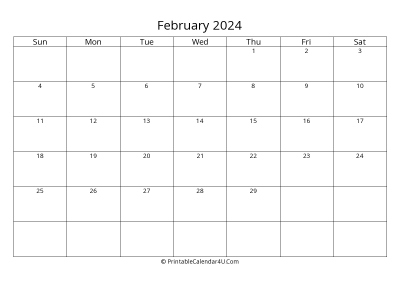 february 2024 calendar printable landscape layout