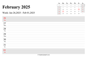 february 2025 weekly calendar with us holidays landscape layout