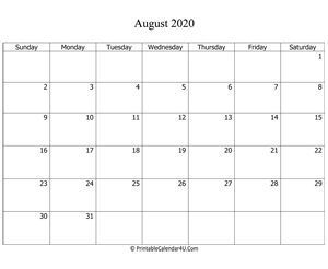 fillable 2020 calendar august