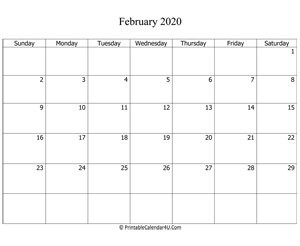fillable 2020 calendar february