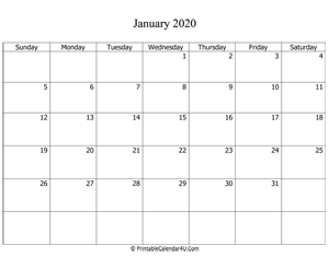 fillable 2020 calendar january