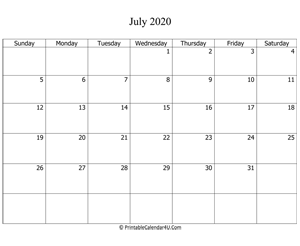 fillable 2020 calendar july
