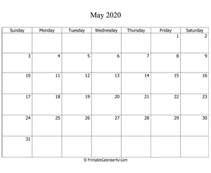 fillable 2020 calendar may