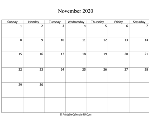 fillable 2020 calendar november