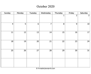 fillable 2020 calendar october