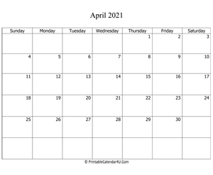 April 2021 Editable Calendar With Holidays