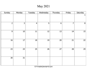 fillable 2021 calendar may